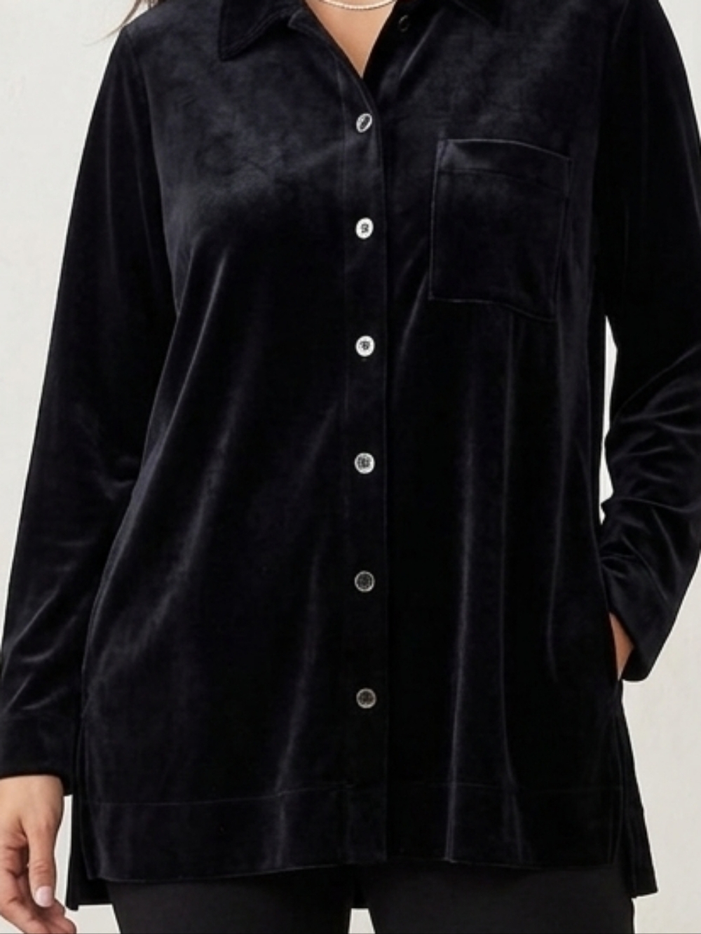 Liz Claiborne Black Velvet Button-Front Shirt #222